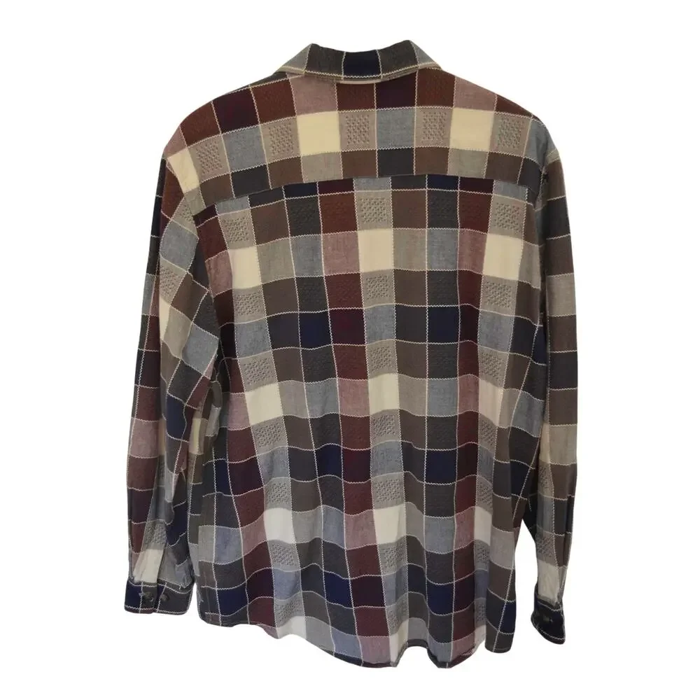 Vintage Checked Plaid Button Down Navy Purple Olive - Picture 5 of 5